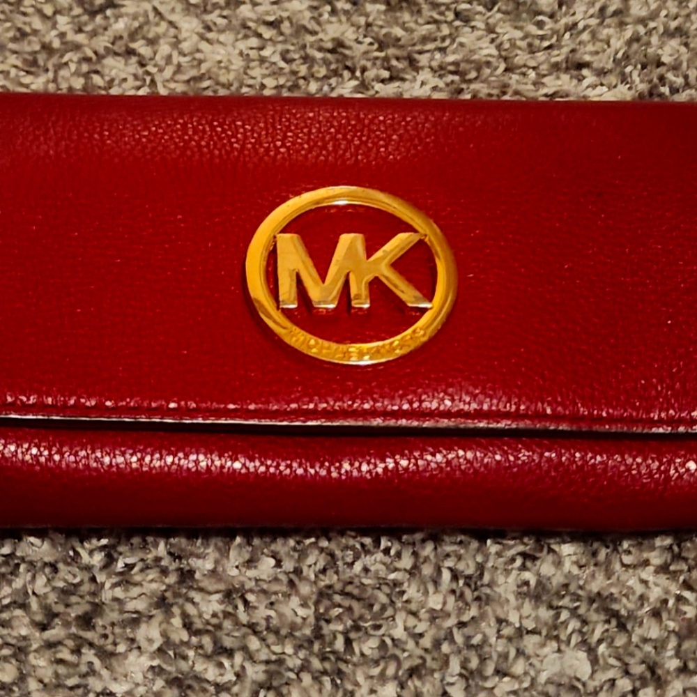 Michael Kors Cherry Red Wallet with Gold Logo